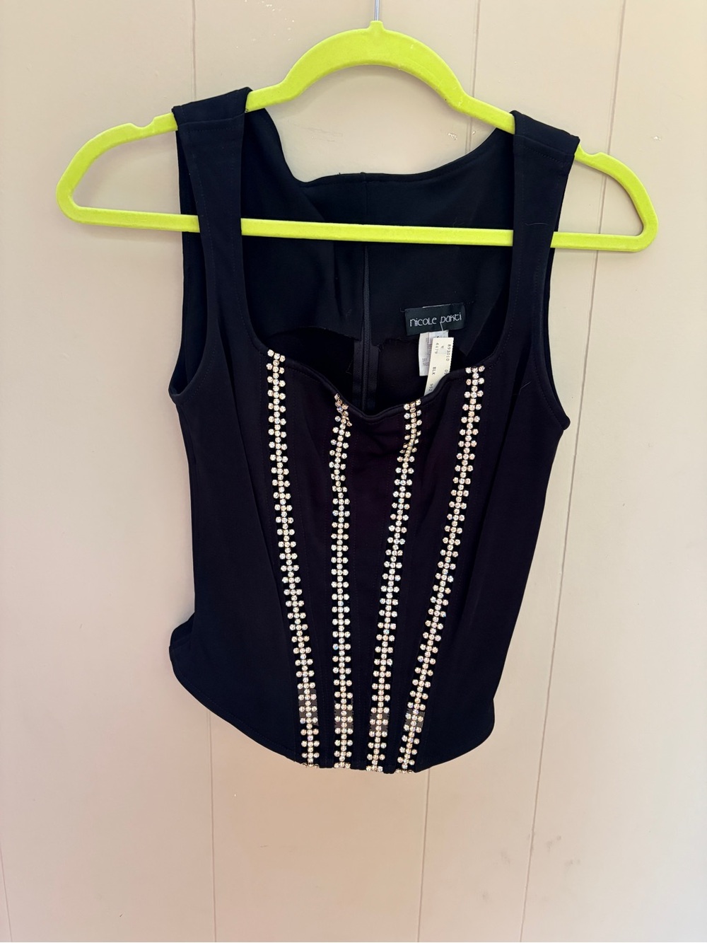 Nicole Bakti Black Corset with Delicate Crystal embroidered mesh embellishment